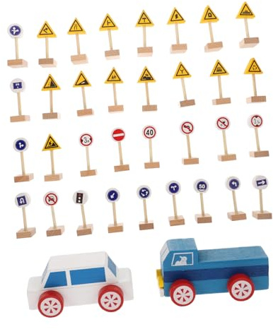 Toddmomy Wooden Traffic Sign Toys Simulation Road Signs Cognitive Games Toys for Boys and Girls