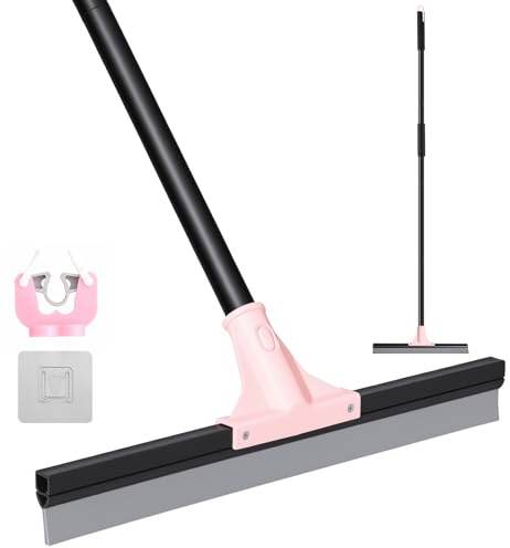 wlich Floor Squeegee Heavy Duty, 17 Inch Broom with 60 Inch Long Handle | Wide Scraper Edge, Pushes Water Fast, Angled Joint, for Garage, Tile, Deck, Bath, Patio, Shop, Pool, Window, Glass, Warehouse