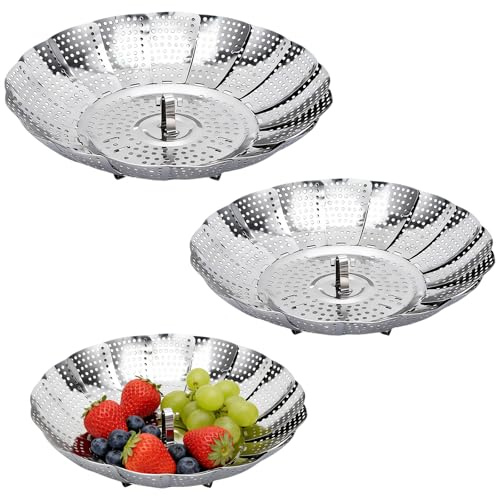 3 Stück Dünsteinsatz Topf, Dampfgarer Einsatz, Gareinsatz für Töpfe | 23/27/30cm Dämpfeinsatz Einstellbar Topfeinsatz Zum Dämpfen für Topf Vegetable Steamer