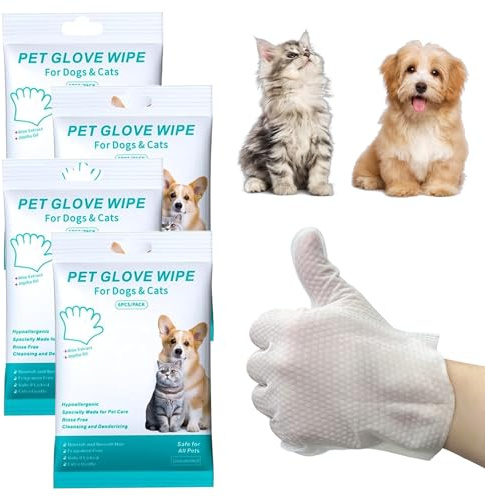 Dwitkul 24 Pièces Gants de Nettoyage pour Animaux de Compagnie, Gants Tout-en-Un Lingettes de Nettoyage pour Chien et Chat, Toilettage Visage, Oreilles, Yeux et Pattes