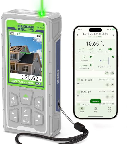 Huepar Pro Metro Laser Professionale Outdoor con Fotocamera e Bluetooth, Tecnologia P2P, App Gratuita, IP68, Cavo Micro USB, Cinturino da Polso e Custodia