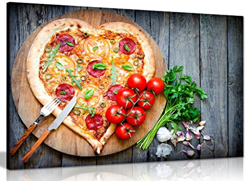 Pizza Heart Tomato Restaurant Food Canvas Wall Art Picture Print (24x16in)