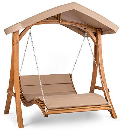 blumfeldt Bermuda - Hollywoodschaukel, Gartenschaukel, Sitzfläche:130 cm, Belastung: max. 240 kg, Lärchenholz, Weichholz, witterungsbeständig, Sonnendach, 5 cm Polyester Sitz-Kissen, beige