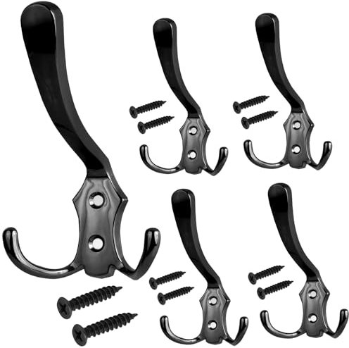 Stahlia Garderobenhaken SCHWARZ (5 Stück) Haken zum Schrauben vintage Kleiderhaken Garderobe LANG Haken für Garderobe Metallhaken