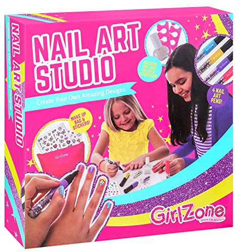 GirlZone Nail Art Studio Kit, 4 Nail Art Pens, Nail Stickers, Makeup Bag, Great Gift For Girls