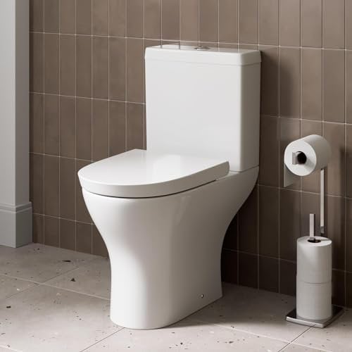 Affine® Arles Modern Bathroom Cloakroom Close Coupled Toilet Short Projection WC Toilets Soft Close Seat Dual Flush Cistern D Shape Pan, White Gloss