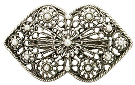 Heimatflüstern Trachtenbrosche Ornament mit Perlen - Damen Brosche zur Tracht, Anstecknadel für Trachtenbluse und Blusen Brosche fürs Oktoberfest (antik-silberfarben)