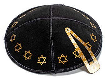JL Kippha's Schwarz und Gold Leder Kippa Yarmulke jüdischen Yamaka Kippa Israel Cap Judaica
