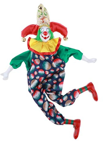 39 cm Lustige Dekofigur Clownmann Stehende Porzellan Puppe mit Clown Kostüm für Halloween Ornament - Grün
