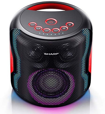 SHARP PS-919(BK) 130W Indoor/Outdoor Waterproof Portable Party Speaker with Built-in Rechargeable Li-ion Battery & Flashing Disco Lights, Bluetooth & TWS – Black