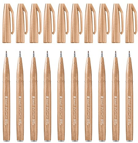 Pentel Arts Brush Sign Pen SES15C-E2X, Feutre pinceau, Brun, Lot de 10