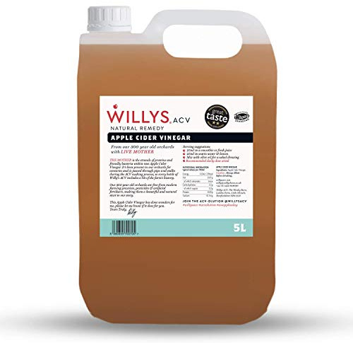 WILLY'S Apple Cider Vinegar with Live Mother - Probiotics For Detox & Gut Health - 5L Jerry Can - Organic, Raw, Unpasteurised, Naturally Fermented ACV