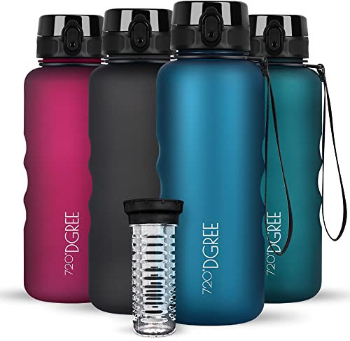720°DGREE Trinkflasche 1,5l “uberBottle“ softTouch +Früchtebehälter - BPA-Frei - Wasserflasche für Gym, Fitness, Outdoor, Wandern - XL Tritan Sportflasche: Groß, Leicht, Stoßfest, Wiederverwendbar