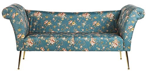 Bequeme Chaiselounge im Retro Stil Blumenmuster Stoff seeblau Nantilly