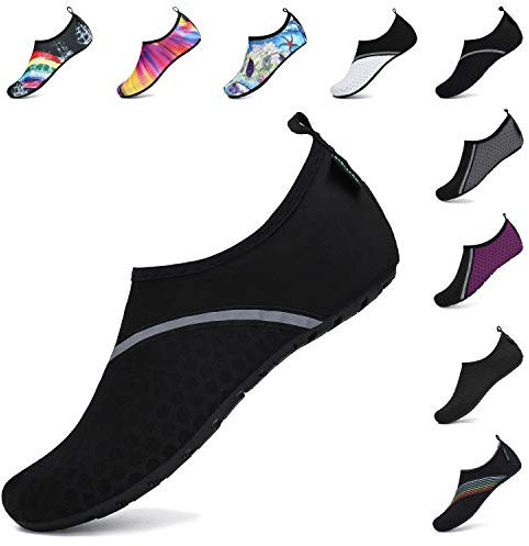 SAGUARO Herren Badeschuhe Damen Strandschuhe rutschfest Schwimmschuhe Männer Atmungsaktiv Neoprenschuhe Frauen Aqua Wassersport Sommer Pechschwarz 44/45 EU