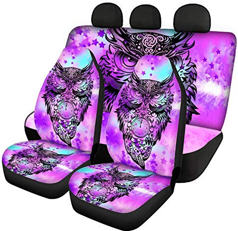 Wanyint Dream Catche Eule Autositzbezüge Vorne und Hinten Bankschoner Vollständiges Set für Damen Herren Tribal Boho Mandala Sitzbezug Tier in Pink Galaxy Starry Autozubehör für LKW SUV Van Limousine