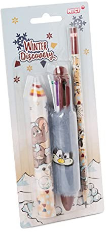NICI 3-teiliges Stifteset Winter bestehend aus Mehrfachkugelschreiber, Bleistift & Radierstift