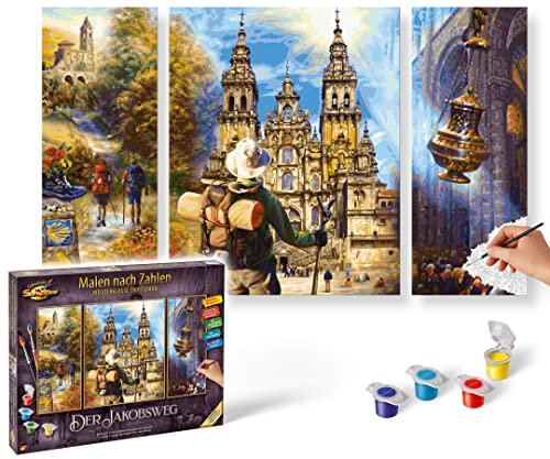 Schipper 609260854 Malen nach Zahlen - Der Jakobsweg - Bilder malen für Erwachsene, inklusive Pinsel und Acrylfarben, Triptychon, 50 x 80 cm