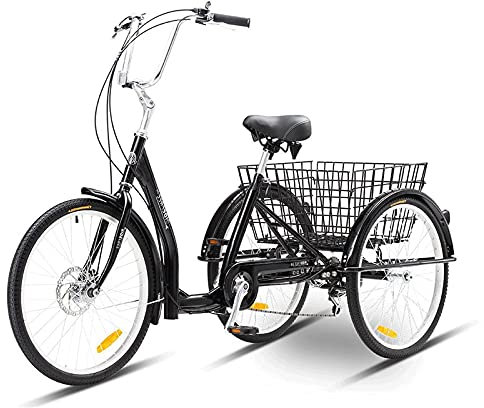 Erwachsene Dreiräder Schwarz 26 Zoll Dreirad Fahrrad Mit Einkaufskorb Trike Fahrrad Fahrrad Zum Einkaufen Picknick Outdoor Sports Männer Frauen