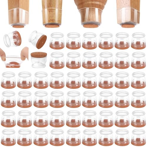 CHUNZEXI 48 Pack Chair Leg Floor Protectors for Hardwood Floors, Silicone Felt Covers Pads Caps, Protect Wood Furniture Feet Floors Noise Reduce and Scratch (Clear Universal L, Fit 1.3-2)