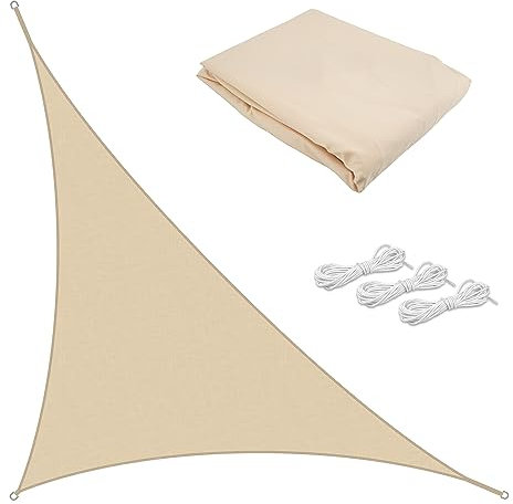 TTL Garden 2,5x2,5x3,5m Sonnensegel Dreieck rechtwinklig Sand-beige - Premium Polyester 300D 160g/m² 93% Abschattung - Sonnenschutz & Wetterschutz für Garten, Balkon & Terrasse, mit 3X Schnur 1,5m
