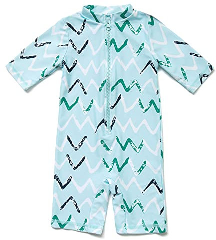 Mazuliso Baby Junge Badeanzug UV-Schutz 50+ EIN stück Kurzärmel Sonnenanzug MIT Einem Reißverschluss(Blau1,92-98 cm)