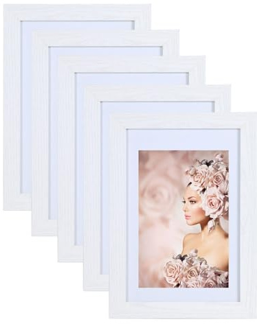 IDEAL TREND 5er Pack Holz Bilderrahmen Foto Plexi Rahmen Acryl Collage Wanddeko Poster S215: Farbe: Weiß | Format: 21x29,7 A4