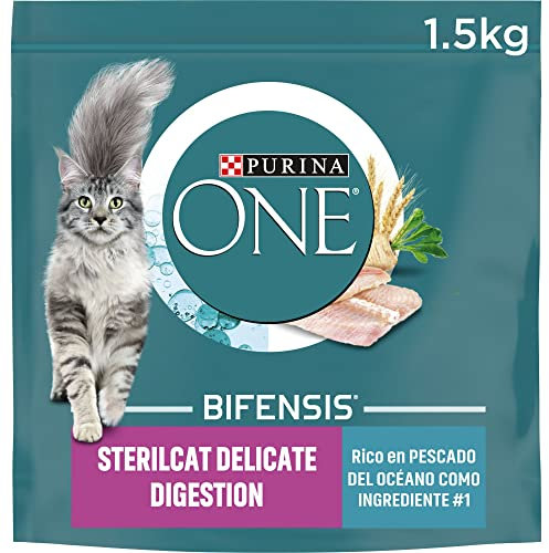 Purina ONE Bifensis Comida Pienso para gato Esterilizado Digestión Sensible Delicate Pescado del Oceano, 6 bolsas de1,5kg