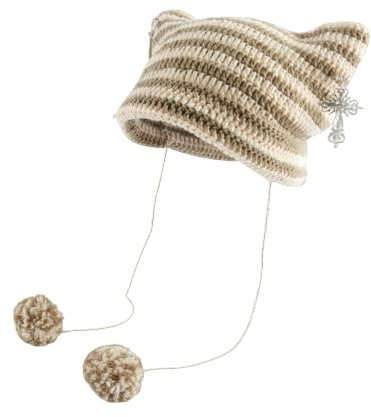 Häkelmützen für Frauen Vintage Beanies Frauen Fuchsmütze Grunge Gothic Beanies Hut Y2K Zubehör Slouchy Beanies für Frauen, Braun, Medium