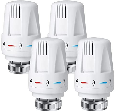 Aoreun Cabezal Termostático, 4 pcs Válvula De Radiador Termostático, Válvula Termostática Automática M30 x 1.5 Válvula de Radiador, Válvulas de Radiador 5 Velocidades de Modulación para Oficina-Blanco