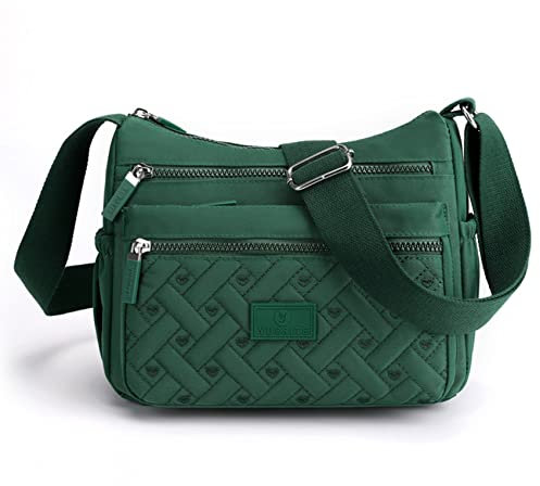 NOTAG Umhängetasche für Damen, wasserdicht, Nylon, Umhängetasche, lässig, mehrere Taschen, Kuriertasche für Reisen, dunkelgrün, Medium
