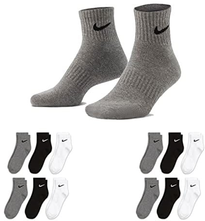 Nike 12 Paar Herren Damen Kurze Socke Knöchelhoch Weiß Schwarz Sparset SX7667 Sportsocken Größe 34 36 38 40 42 44 46 48 50, Größe:46-50, Sockenfarbe:4 Paar weiß / 4 Paar grau / 4 Paar schwarz