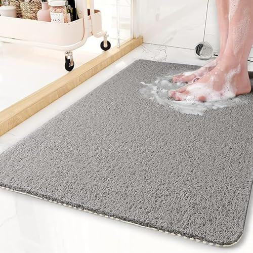 KAZOLEN Shower Mat Non Slip Anti Mould: Bath Mats for Inside Bath- 80 x 40 cm Anti Slip Shower Mats for Inside Shower- Loofah Shower Mat Grey Long Washable Shower Matt for Elderly Wet Room Quick Dry