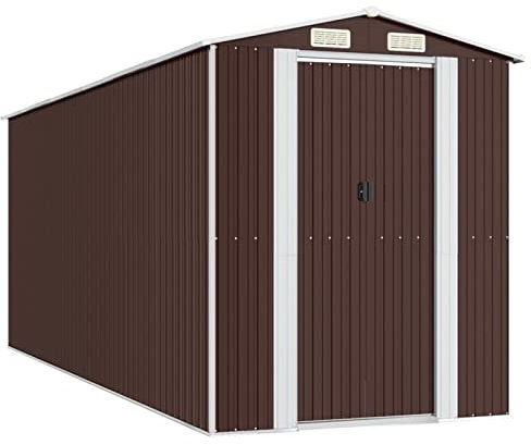 Keketa Gartenhaus Geräteschuppen Gartenhaus aus Blech Gartenhaus Gartenhaus Schuppen Gartengeräte Gartengeräte Dunkelbraun 192x523x223cm Stahl verzinkt
