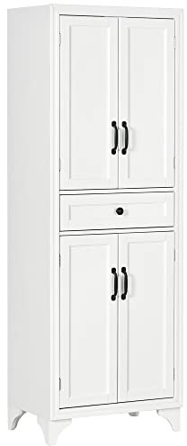 HOMCOM Buffet Haut Armoire de Cuisine 4 Portes 2 placards et 1 tiroir Central Hauteur 170 cm avec étagère réglable - Blanc