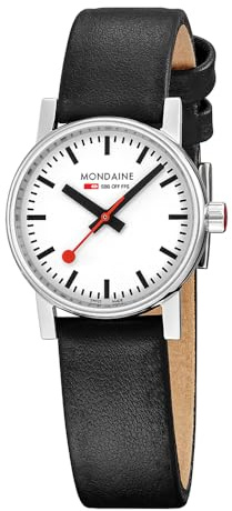 Mondaine evo2 Damen Armbanduhr in der Farbe Schwarz mit Armband aus Leder, Wasserdichtigkeit: 3 Bar, Gehäusedurchmesser: 30 mm, MSE.30110.LBV