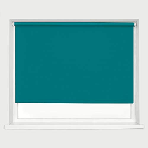 Teal Blackout Roller Blinds Thermal Blackout Material Metal Brackets & FIttings 25mm Roller Tube Easy Fit Child Safe Bedroom Office90cm Width x 160cm Length