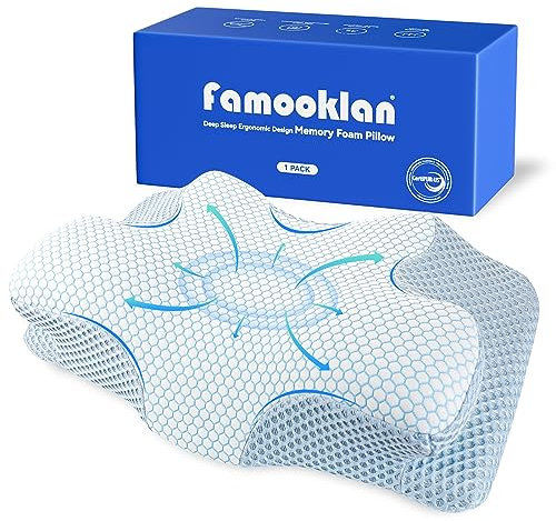 Famooklan Orthopädisches Kissen Ergonomisches für alle Schlaftypen, Seitenschläferkissen Nackenstützkissen Ergonomisches Schlafkissen für Nacken-und Schulterschmerzen Blau