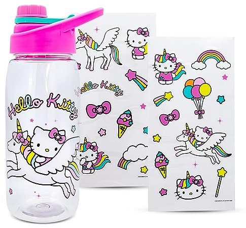 Sanrio Hello Kitty Unicorn Twist Spout Water Bottle and Sticker Set | 20 Ounces