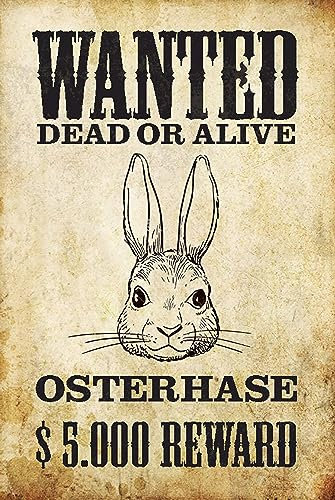 AGDeko® Schild aus Holz 12x18cm Tiere wanted Osterhase zum Aufhängen oder Stellen Raum Dekoration