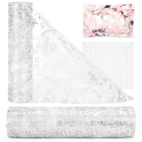 Onlyesh Chemin de Table Rose Argent, 28CM × 20M Décoration pour Fête, Mariage, Anniversaire, Noël - Table Argent