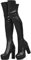 COOLCEPT Damen Oberschenkel Stiefel Plateau Panelled Über dem Knie Stiefel Chunky Heel Reißverschlussper Black-PU Große 40