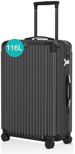 Voyagoux Koffer - 116L, Hartschalenkoffer groß, TSA-Schloss, ABS, 4X 360° Rollen, Robust und Leichtgewicht Suitcase, 76x48x30cm, Schwarz