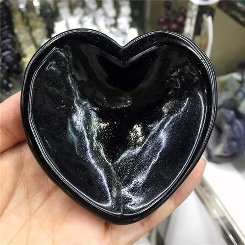 Natürliche Stein Schwarz Obsidian Herz Form Schüssel Kristall Stein Aschenbecher Kristall Stein Hause Ornamente Als geschenk Kristallexemplar