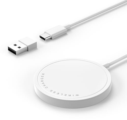 Kabelloses Ladegerät, 15W Max Schnelles Magnetisches Drahtloses Ladepad Kompatibel mit iPhone 15/14/13/12 mit USB-A Konverter Weiß