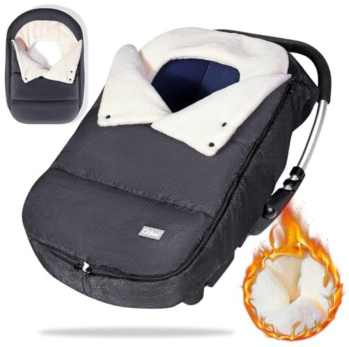 Orzbow Fußsack Babyschale Winter,Universell Einschlagdecke Babyschale mit Verstellbarem Kragen,Warmes Korallenvlies Futter, Reißverschluss,passend für Maxi-Cosi,Cybex,Römer usm (Dunkelgrau)