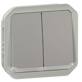 LEGRAND, Plexo New 069526L Interrupteur double pour pièces humides/double bouton-poussoir + bouton-poussoir et contact inverseur, lumineux, produit convertible, 3 en 1, 10 A, 250 V, couleur : gris