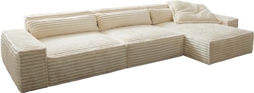 DELIFE Eckcouch Sirpio XL Plüschcord Beige 370x170 cm Recamiere variabel