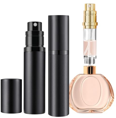 JOOMOKO Perfume Atomiser, 5ml Atomiser Spray Bottle, Refillable & Travel Size Perfume Spray Bottle Easy to Refill Cologne Dispenser for Women and Men (Black&Black)