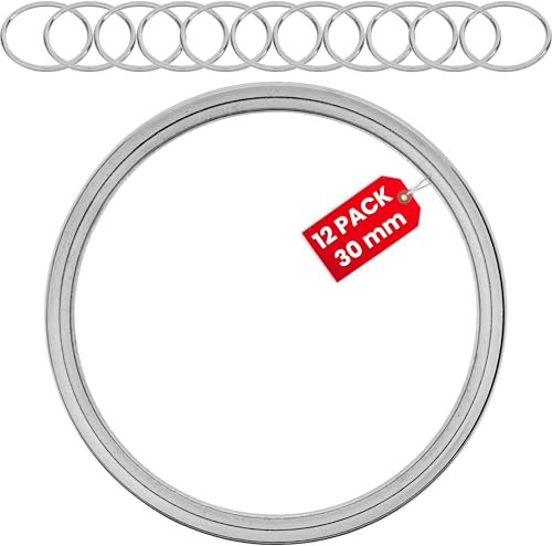 O-Ringe aus Metall, 12 Stück, mit Ø 30 mm Innendurchmesser, Silber-farben, 2,2 mm starker Ring, O Ring geschlossen ohne Öffnung, ORinge aus vernickeltem Stahl, nicht offen Metallring Schnalle Gurtband